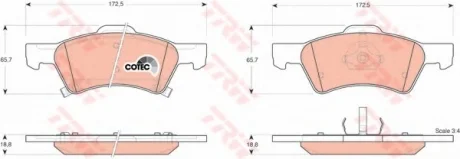 Комплект тормозных колодок переднего., CHRYSLER RAM VAN, VOYAGER III, VOYAGER IV DODGE CARAVAN 2.0-3.8 01.95-07.09 TRW GDB4129