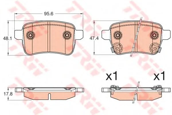 Комплект тормозных колодок задн., FIAT 500L, TIPO 1.0-1.6D 09.12- TRW GDB2032 (фото 1)
