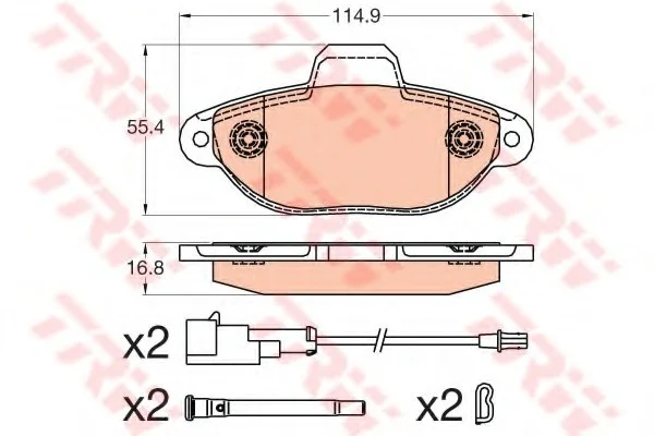 Комплект передних тормозных колодок (с комплектующими.), FIAT PANDA, PUNTO, SEICENTO / 600 FORD KA 0.9-1.4 11.97- TRW GDB2041 (фото 1)