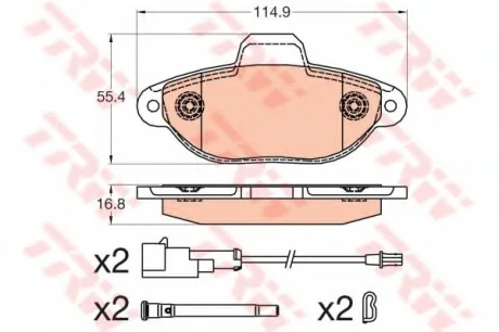 Комплект передних тормозных колодок (с комплектующими.), FIAT PANDA, PUNTO, SEICENTO / 600 FORD KA 0.9-1.4 11.97- TRW GDB2041