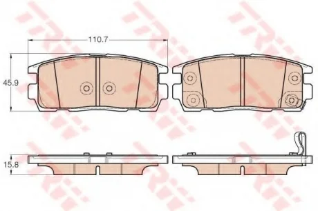 Комплект гальмівних колодок задн (з комплектуючими), CHEVROLET CAPTIVA, EQUINOX HYUNDAI TERRACAN OPEL ANTARA A 2.0D-3.4 11.01- TRW GDB3566
