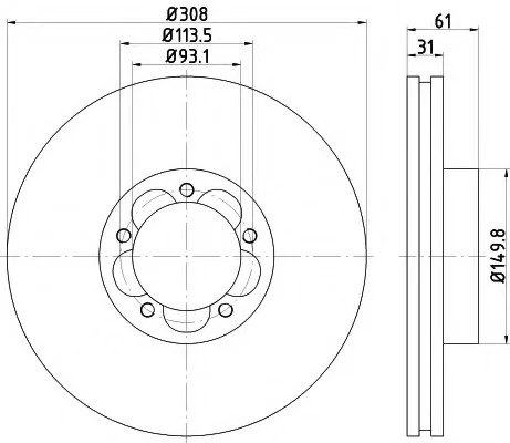 Диск гальмівний FORD Transit "F D=308mm "13>> TEXTAR 92274303 (фото 1)