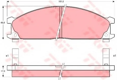 Комплект гальмівних колодок переднього., NISSAN NAVARA, NP300, PATHFINDER I, PATHFINDER II, PICK UP, TERRANO I, URVAN, VANETTE SUBARU SVX 1.5-3.3 01.83- TRW GDB766