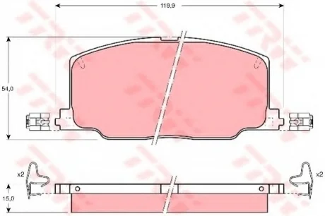 Комплект передніх гальмівних колодок (з комплектуючими).), LEXUS ES TOYOTA CAMRY, CARINA V, CELICA, COROLLA, CORONA, PASEO, STARLET 1.3-2.5 08.85-11.99 TRW GDB798