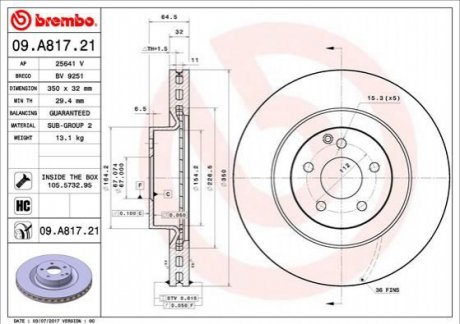 Гальмівний диск BREMBO 09A81721 (фото 1)