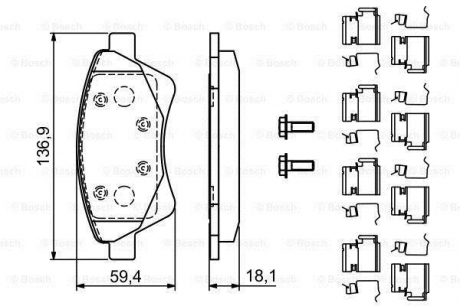 Дисковые тормозные колодки, комплект BOSCH 0986494725