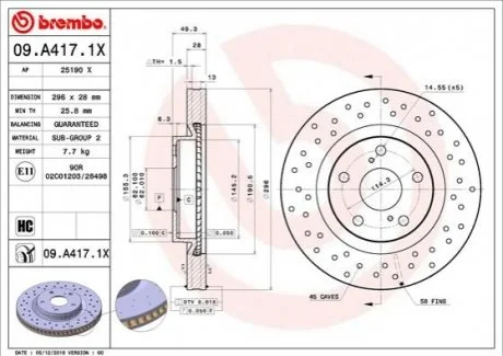 Тормозной диск Xtra BREMBO 09A4171X