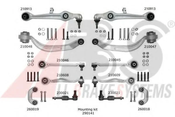 К-кт важелів перед.підвіски Audi A6/Superb/Passat B5 (з тонким пальцем 17мм) A.B.S. 219902 (фото 1)