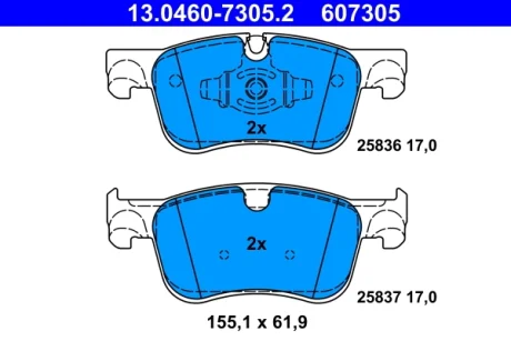 Комплект гальмівних колодок переднього., CITROEN BERLINGO, C4 GRAND PICASSO II, C4 PICASSO II, C4 SPACETOURER, GRAND C4 SPACETOURER 1.2-2.0D 02.13- ATE 13046073052