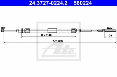 Трос стояночного тормоза задний лев (1693мм).) BMW 3 (E46) 1.6-3.2 12.97-12.07 ATE 24372702242