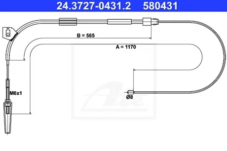 Трос стояночного тормоза переднего левого/правого (1170мм).) MERCEDES A (W168) 1.6-2.1 07.97-08.04 ATE 24372704312