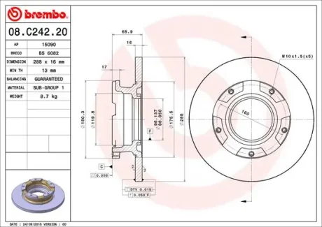 Гальмівний диск BREMBO 08C24220
