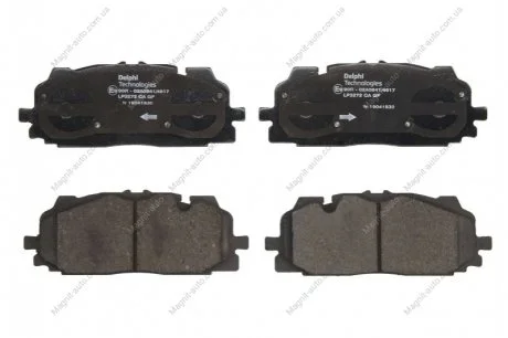 Комплект гальмівних колодок переднього., AUDI A4 ALLROAD B9, A4 B9, A5, A6 ALLROAD C8, A6 C8, A7, A8 D5, E-TRON, Q3, Q5, Q7, Q8, Q8 E-TRON BENTLEY BENTAYGA SKODA SUPERB III 1.4-Electric 01.15- Delphi LP3272
