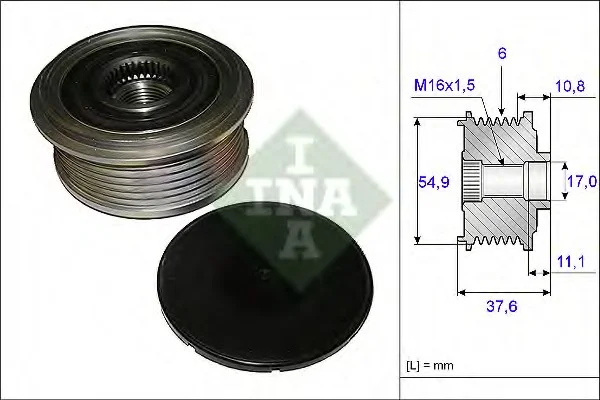 Шкив генератора MERCEDES A (W176), B SPORTS TOURER (W246, W242), CLA (C117), CLA SHOOTING BRAKE (X117), GLA (X156) 1.5D 06.12-12.18 INA 535012310 (фото 1)