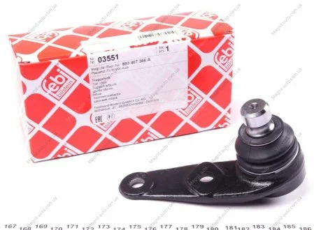 Слоеная опора прав (нижн передн) (диаметр конуса 19mm, (без усилителя руля) AUDI 80 B3, 90 B3 1.6-2.0 06.86-10.91 FEBI BILSTEIN 03551