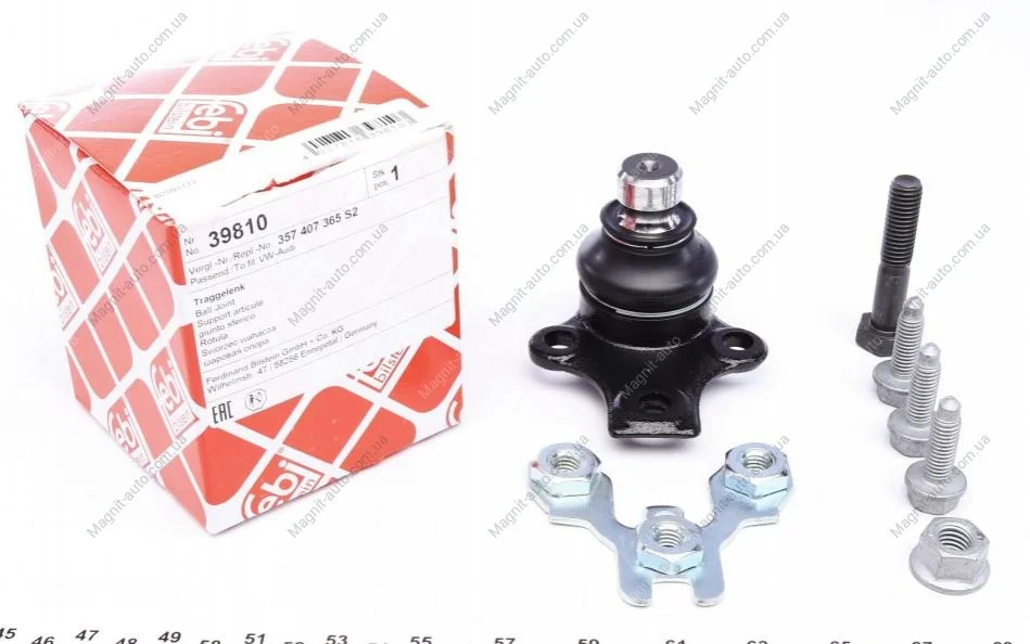 Опора шаровая (передняя/снизу) Caddy II/Golf III/Passat B3/B4 (конус 19мм) (+крепление) FEBI BILSTEIN 39810 (фото 1)