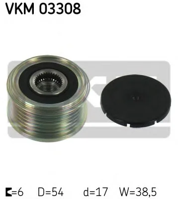 Шкив генератора CITROEN/FIAT/FORD/MINI/PEUGEOT Berlingo/Ducato/Mondeo/Mini/Partner "1,4/2,0L "03>> SKF VKM03308 (фото 1)