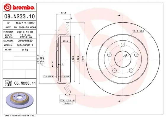 Гальмівний диск BREMBO 08N23311 (фото 1)