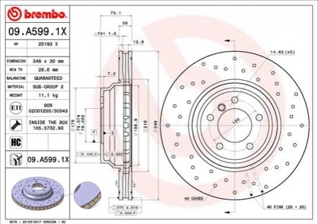 TARCZA HAM.PRZOD XTRA BMW 3 E90 BREMBO 09A5991X