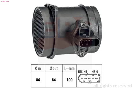 Витратомір повітря Audi A3 (8P) 3.2 V6 quattro 03-09/ VW Golf V R32 (1K) 3.2 V6 4motion 06-08 EPS 1991194