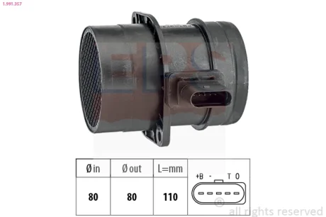 Витратомір повітря Audi A3/A4/A5/A6/Q5/VW Golf/Passat/Transporter 2.0 tdi - 2.5Tdi 03-15 EPS 1991357