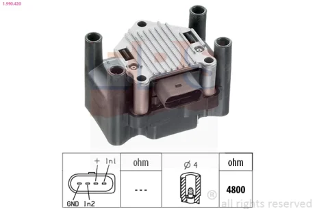 Котушка запалювання Audi A4 94-/VW Passat 1,6 97-/Skoda Octavia 98- EPS 1990420