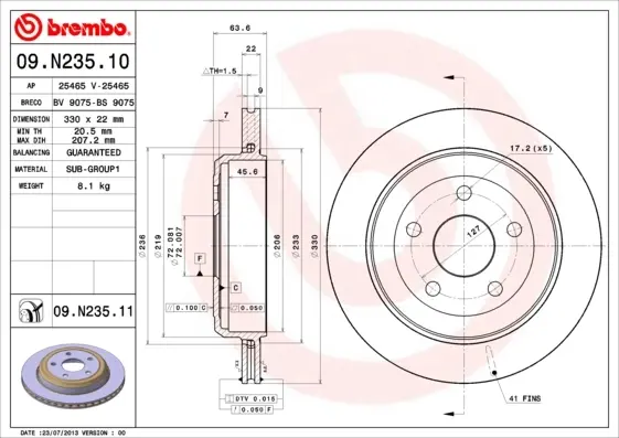 Гальмівний диск BREMBO 09N23511 (фото 1)