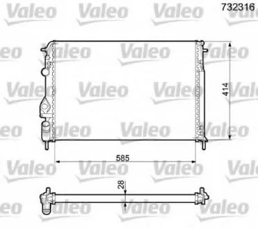 Радиатор двигателя RENAULT MEGANE I, MEGANE I CLASSIC, MEGANE I COACH, MEGANE SCÉNIC, SCENIC I 1.4-2.0 01.96-09.03 Valeo 732316
