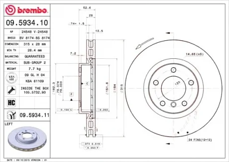 Тормозной диск BREMBO 09593411