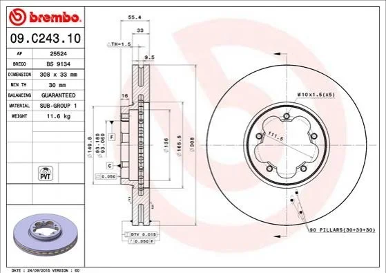 Тормозной диск BREMBO 09C24310 (фото 1)