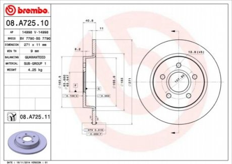 Тормозной диск Painted disk BREMBO 08A72511