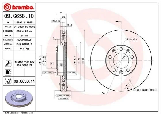 Тормозной диск BREMBO 09C65811 (фото 1)