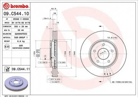 Тормозной диск Painted disk BREMBO 09C54411