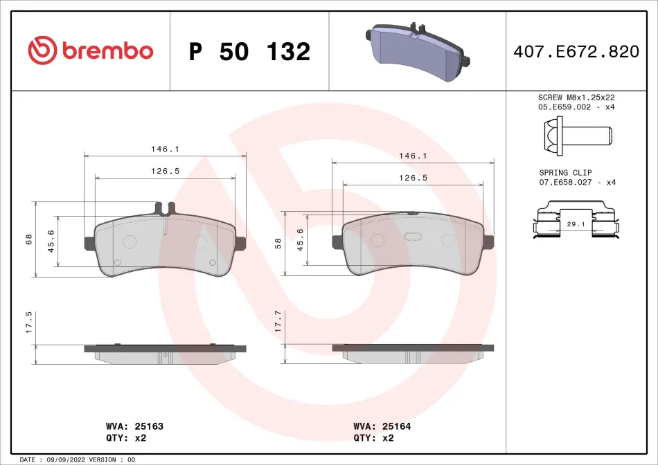Klocki ham. C W205 ty│.. BREMBO P50132 (фото 1)