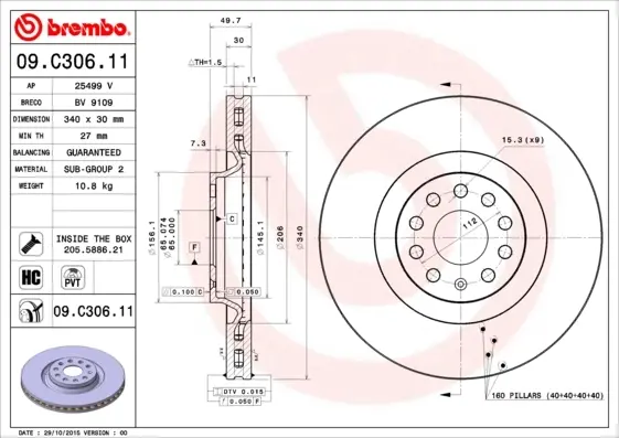 Тормозной диск BREMBO 09C30611 (фото 1)
