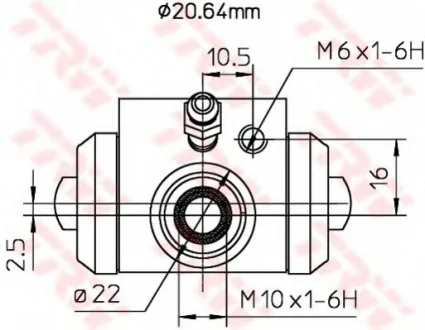 Гальмівний циліндр задн лів/прав AUDI 100 C3, 100 C4, 80 B4 SEAT INCA SKODA OCTAVIA I, OCTAVIA II VW CADDY I, CADDY II, GOLF III, PASSAT B3/B4, SAVEIRO G1 1.4-2.5D 08.82-12.10 TRW BWF145A
