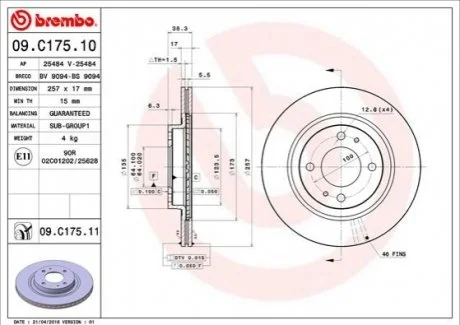 Тормозной диск BREMBO 09C17511