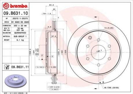 Гальмівний диск BREMBO 09B63111 (фото 1)