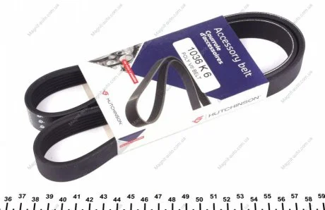 Ремень генератора 6PK1038 Caddy II 1.9D/SDI >04 (WP,TP) HUTCHINSON 1036K6