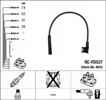 Комплект проводов зажигания FORD ESCORT IV, ESCORT V, ESCORT V EXPRESS, ESCORT VI, FIESTA III, ORION III 1.4/1.6 01.86-08.00 NGK 0632
