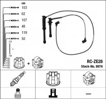 Комплект проводів запалення FORD USA PROBE II MAZDA 626 IV, MX-3, MX-6, XEDOS 6, XEDOS 9 1.8-2.5 01.92-07.00 NGK 9874