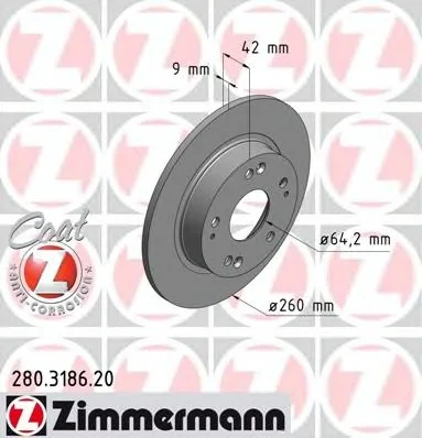 Диск тормозной, задний, HONDA Civic, 1.3-2.2, 05- ZIMMERMANN 280318620 (фото 1)