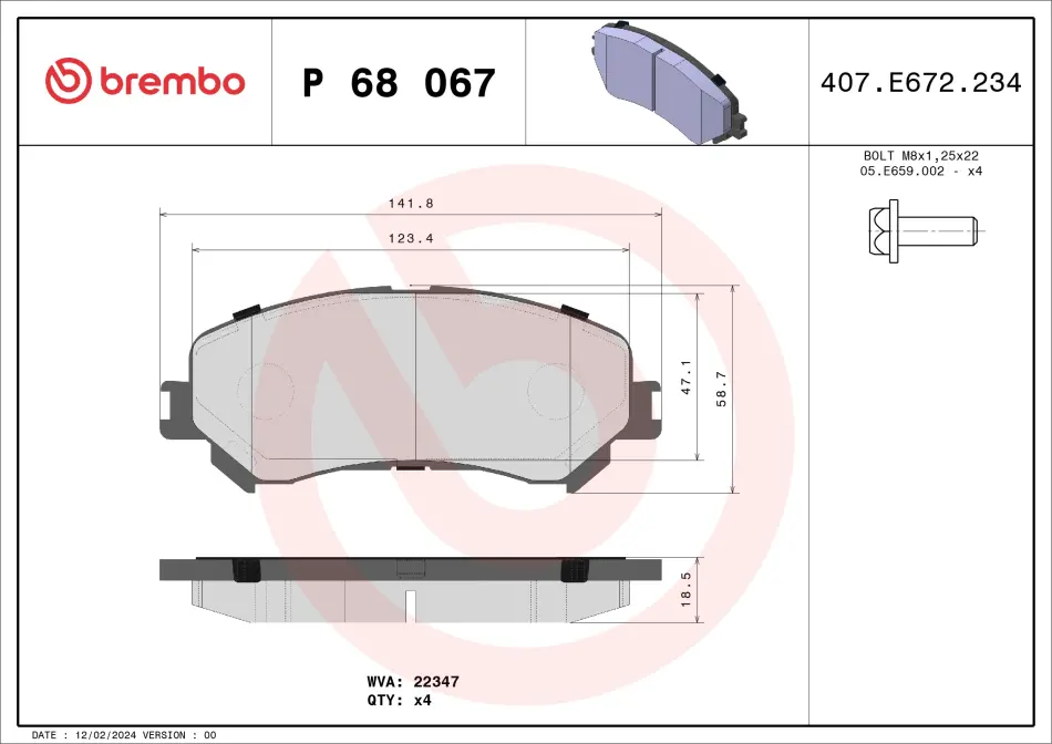 Тормозные колодки дисковые BREMBO P68067 (фото 1)