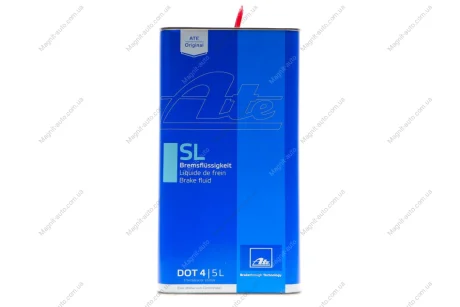 Гальмівна рідина DOT4 (5L) [сухість: 260°C, вологість: 165°C, в\'язкість: 1400мм²/с] SAE J1703, ISO/DIN 4925 klasa 4 FMVSS 116 DOT4, - заміна на один рік SL ATE 03990158032