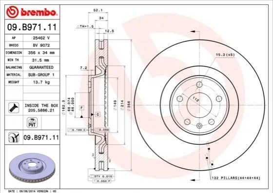 Тормозной диск BREMBO 09B97111 (фото 1)