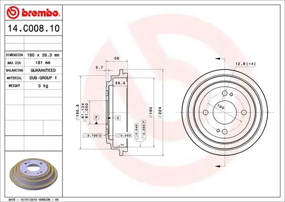 Тормозной барабан BREMBO 14C00810 (фото 1)