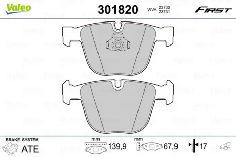 Тормозные колодки дисковые BMW 1/3/5/6/7/X5/X6 "3,0-6,0 "R "01>> Valeo 301820