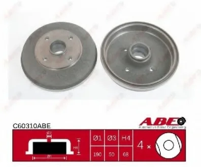 Гальмівний барабан задн KIA RIO I, RIO II 1.3-1.6 08.00-12.11 ABE C60310ABE