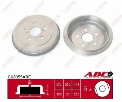 Гальмівний барабан задн TOYOTA ALLION I, CELICA, COROLLA, COROLLA VERSO, OPA, PREMIO 1.5/1.8 08.99-03.09 ABE C62055ABE