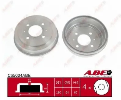 Гальмівний барабан задн MITSUBISHI COLT IV, COLT V, LANCER V, LANCER VI, MIRAGE IV, MIRAGE V 1.3-1.8 12.91-09.03 ABE C65004ABE
